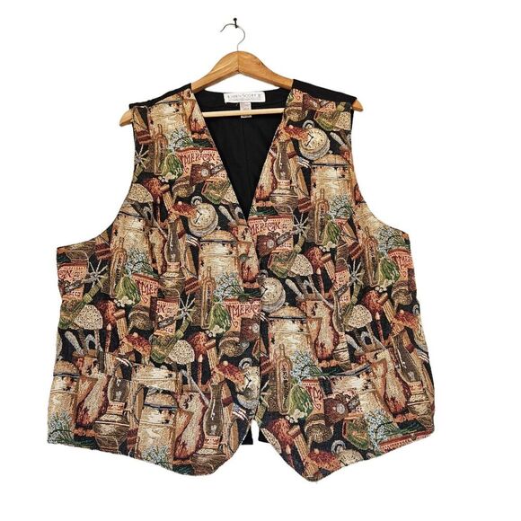 Vtg Karen Scott Tapestry Vest Womens Size 3X Americana Regency Boho Artsy - Picture 1 of 8